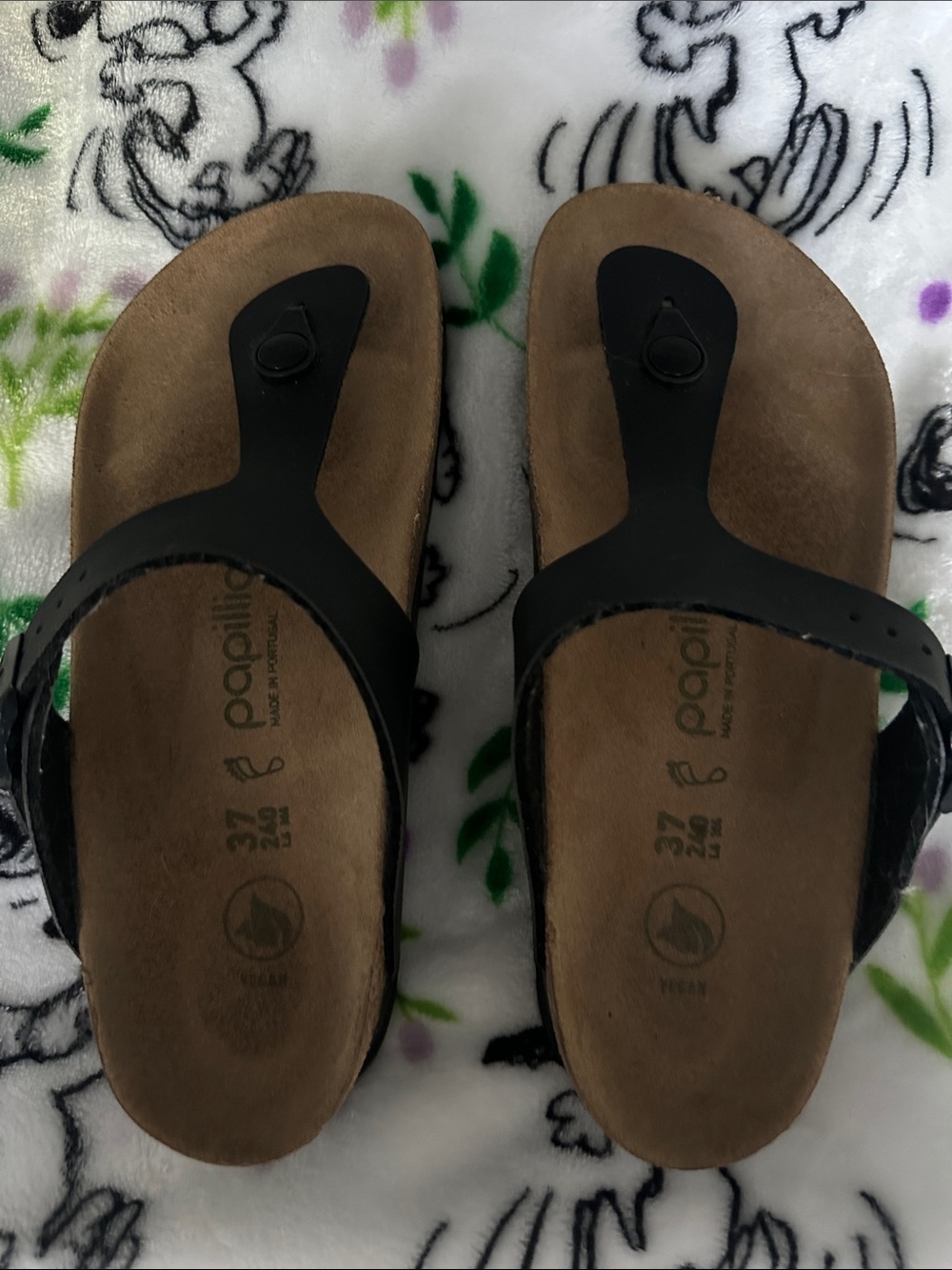 Papillio Black Thong Sandal with Brown Footbed